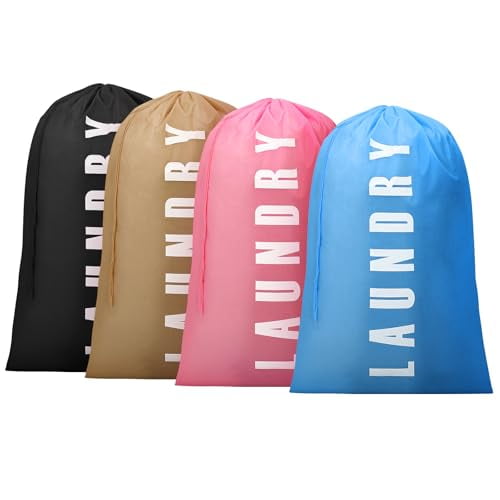 4 Pack Extra Large Travel Laundry Bag,24" x 36" Dirty Clothes Organizer with Drawstring Heavy Duty Travel Laundry Bags Easy Fit a Laundry Hamper or Basket (Gray   Pink   Blue   Khaki)