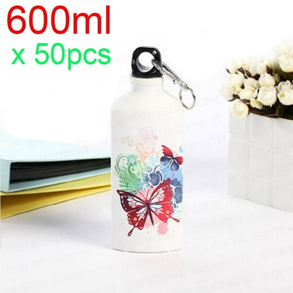 Techtongda 50pcs 600ml Blank Coated Sublimation Aluminium Water Bottle-white for Sublimation Heat Press Transfer