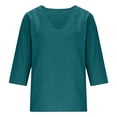 thumbnail image 4 of GILIGEGE Linen Shirts for Women,V Neck 3/4 Sleeve Gauzy Shirts,Loose Fit Curved Hem Tunic Cotton Linen Tops,Peasant Shirts Beach Vacation Tees,Casual Blouses for Summer 2026 Blackish Green S, 4 of 5