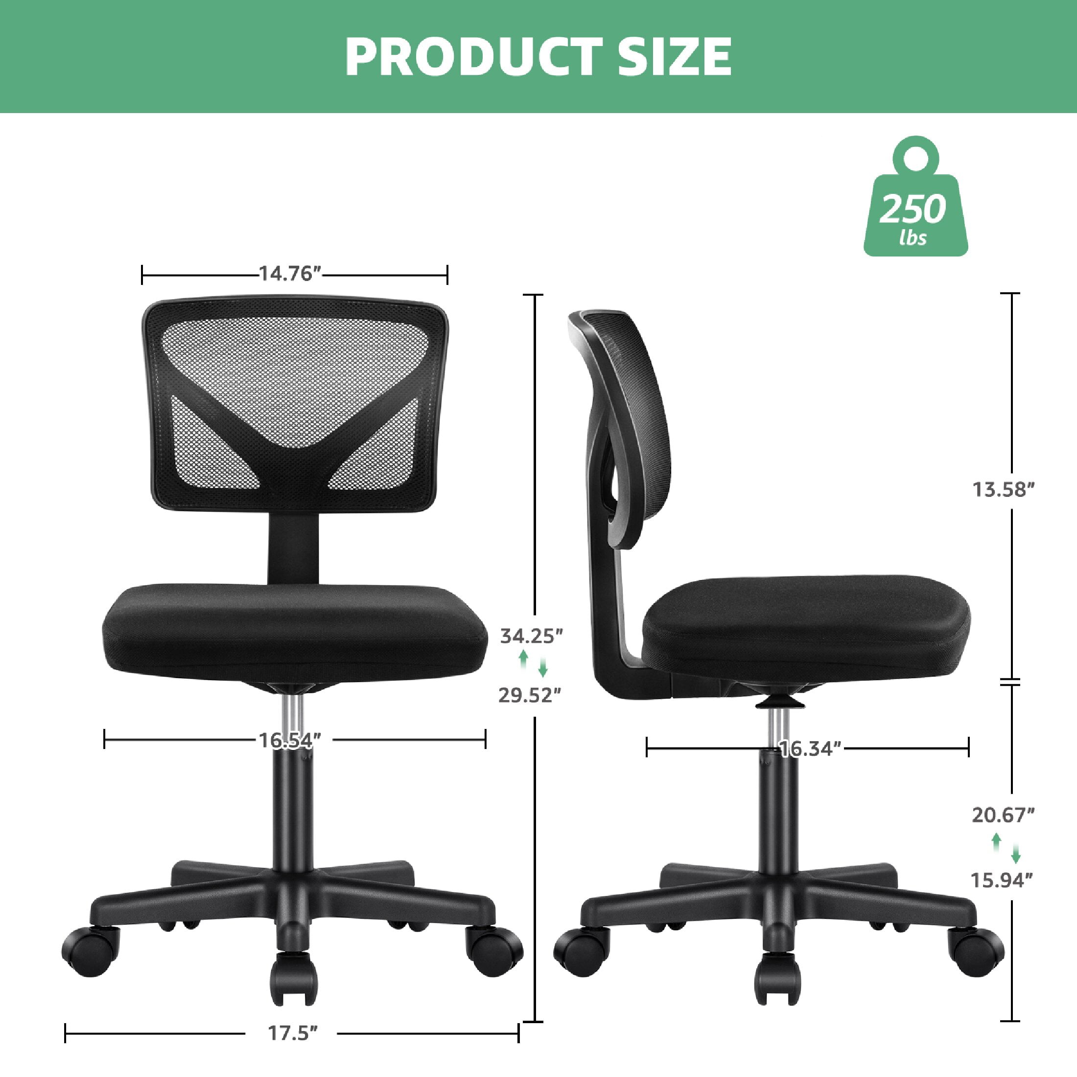 CONCETTA Armless Office Computer Desk Chair, Ergonomic Low-Back Mesh Rolling Work Swivel Chairs with Wheels, Black