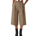thumbnail image 2 of Women's High Waist Wide Leg Cropped Pants, Pleated Front with Pockets, Business Casual Capri Trousers for Summer Office or Daily Wear, Breathable and Lightweight Khaki XL, 2 of 6