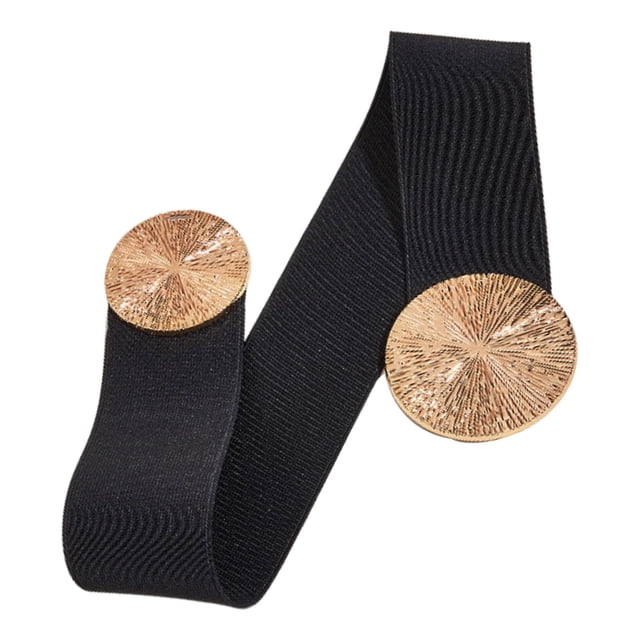 Cinturón ancho elástico para mujer ancho elástico grueso con hebilla decorativa de color sólido Negro Yuyangstore Cinturón