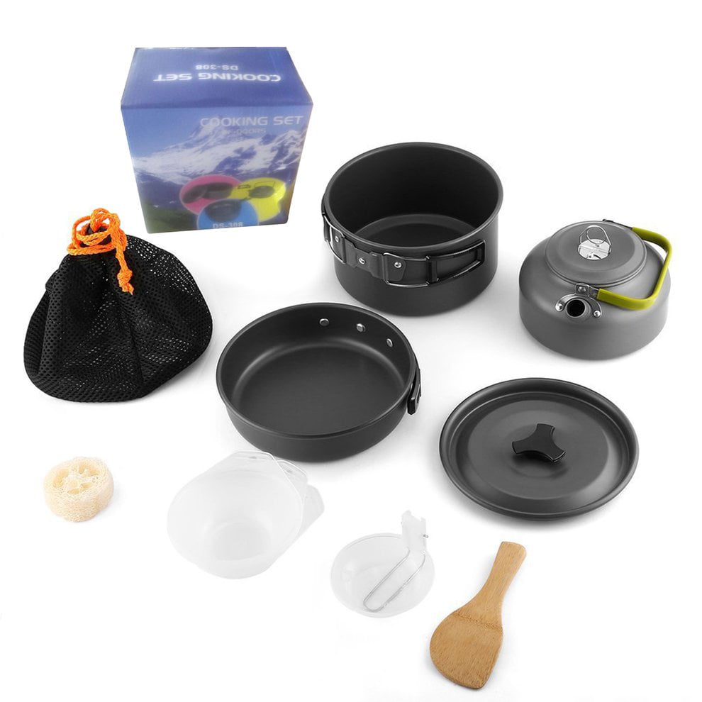 10pcs Camping Cook Cooking Cookware Kit Portable Lightweight Kettle Pot Pan X3D7 