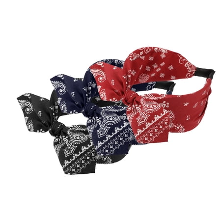Vocoste 3 Pcs Bow Knotted Wide Headbands Fashion Hair Accessories for Women Black Red Navy Blue 2.28" Width