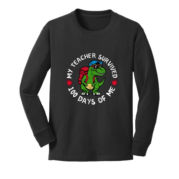 Wild Bobby My Teacher Survived 100 Days of Me Funny Dinosaur Cool Dino, 100 Days of School 2024 2025 Design for Kids Youth Boys Girls School Youth Longsleeve Shirt