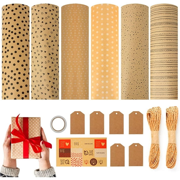6 Sheets Kraft Wrapping Paper Set 50cm*70cm Gift Wrapping Paper Birthday Wrapping Paper Recycled Brown Kraft Gift Wrap