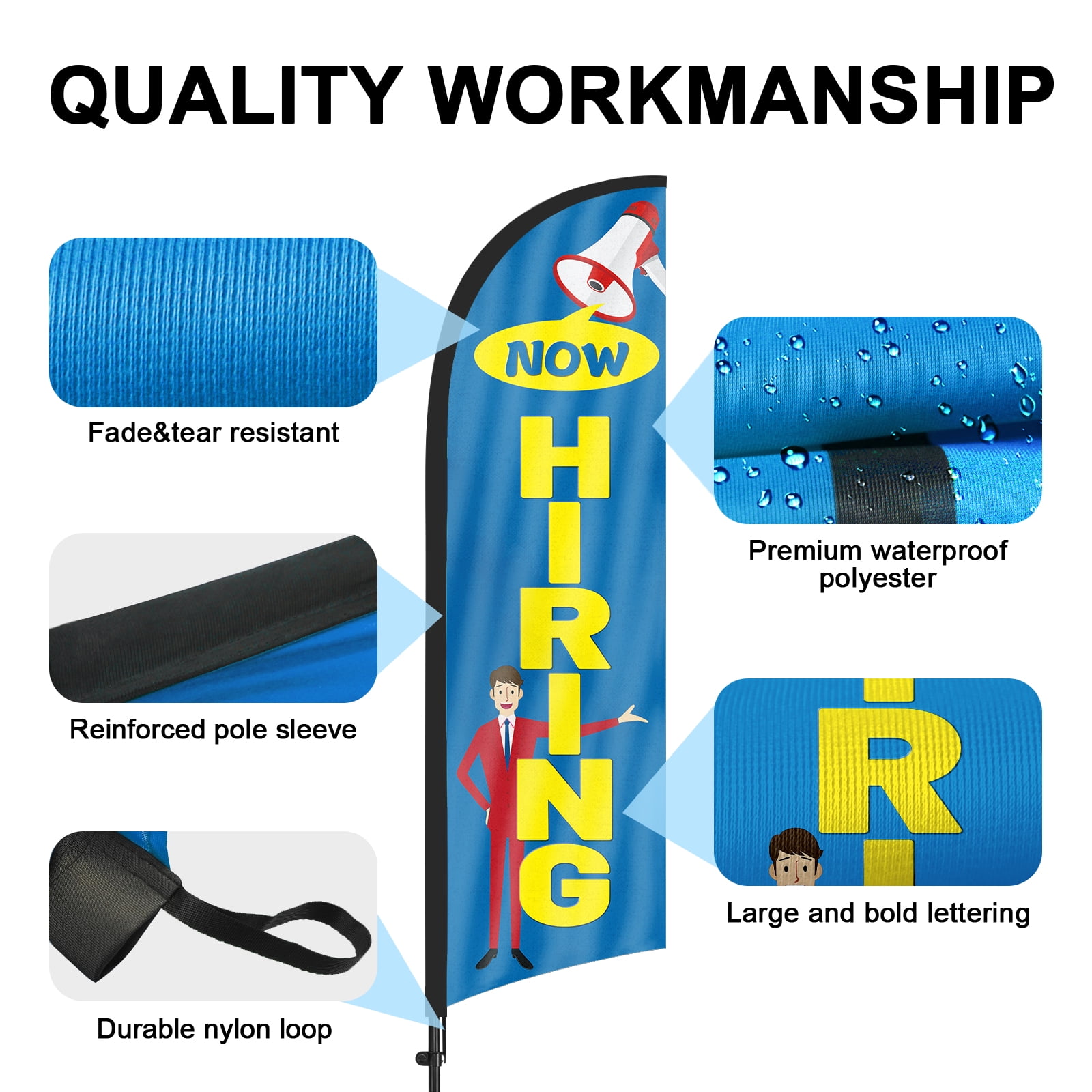 QSUM Now Hiring business Flag with Pole Kit , Now Hiring  Advertising Feather Flag, 7FT Now Hiring  Banner ,Commercial use flag
