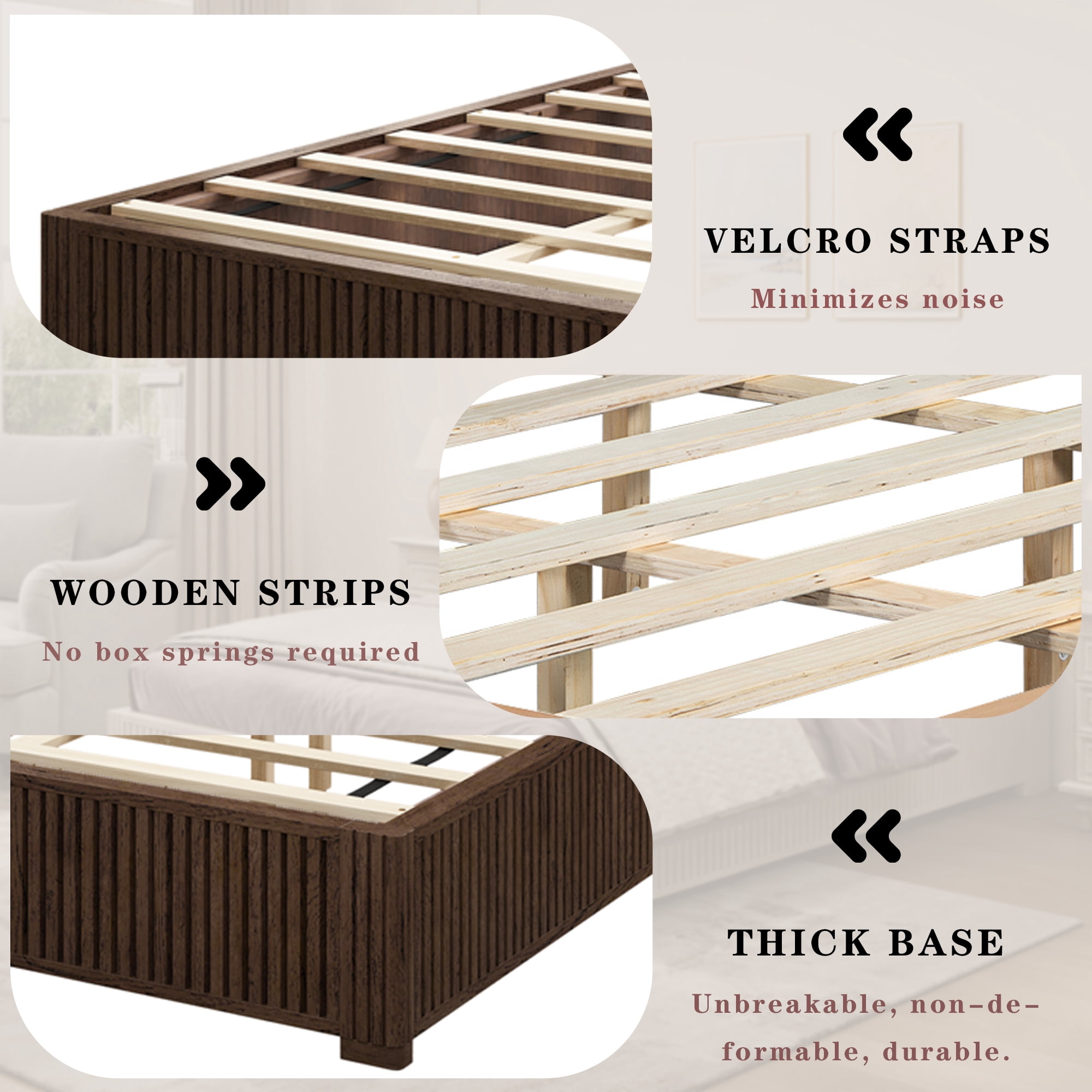 Queen Size Solid Wood Platform Bed Frame with Headboard, No Box Spring Needed, Easy Assembly