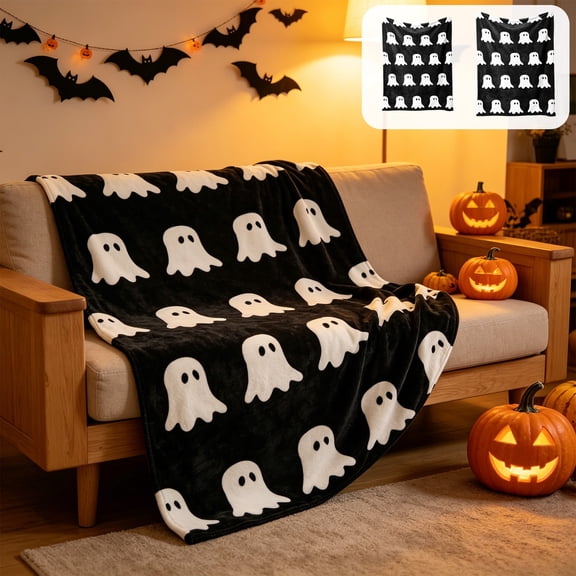FEOLGEHLY Halloween Soft Throw Blanket, Black Throw Blanket, Throw Blanket For Couch, Flannel Throw Blankets Clearance, Sofa Throw Blanket for Home Office Halloween Decorations 28 x 40 in(S)
