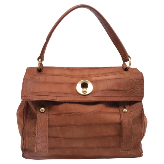 Pre-Owned Saint Laurent Large Muse Two Croc-Embossed Handbag in Brown Leather