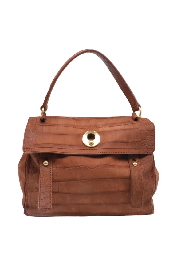 Pre-Owned Saint Laurent Large Muse Two Croc-Embossed Handbag in Brown Leather