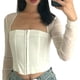 thumbnail image 2 of Top De Ojo De Gancho Casual, Top De Ojo De Gancho De Moda Con Cuello Cuadrado Elegante De Manga Larga Para La Oficina ANGGREK Otros, 2 of 5