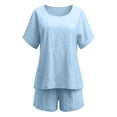 thumbnail image 4 of WAYUTE Womens Shorts Set Casual 2 Piece Outfit Short Sleeve Round Neck Top and Shorts Solid Color Breathable Soft Blend Summer Clothing Sets, 4 of 4