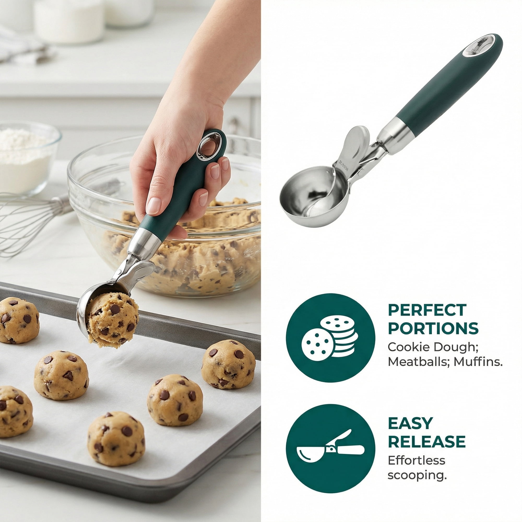 Unique Bargains Stainless Steel Ice Cream Scoop for Release Dark Green 7.7in