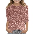 thumbnail image 2 of JTSRKL Kids Girls Summer Sparkly Tops Dressy Casual Summer 3/4 Sleeve Round Neck Graphic Tunic Blouse Trendy Soft Cotton Outfit Glitter Tees Shirt Multicolor#20 9-10 Years, 2 of 6