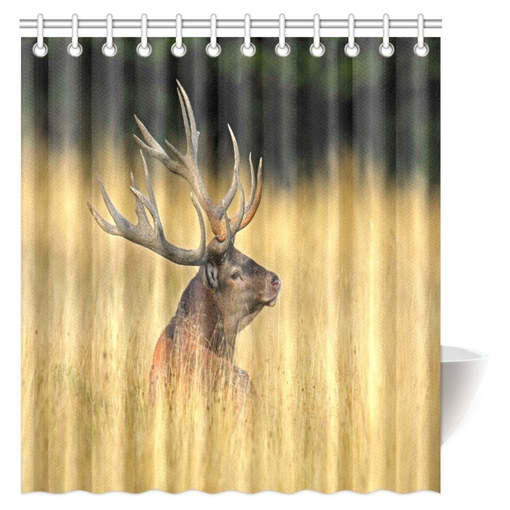 4 Piece Bathroom Set,Animal Deers Vintage Forest Waterproof Shower Curtain