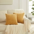 thumbnail image 6 of 4 Packs Neutral Decorative Throw Pillow Covers 18x18 Inch for Living Room Couch Bed Sofa, Rustic Farmhouse Boho Home Decor, Soft Plush Striped Corduroy Square Cushion Case 45x45 cm, 6 of 7