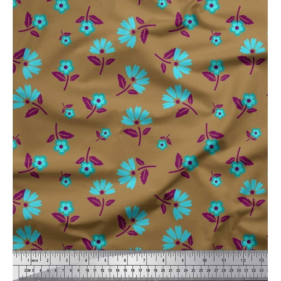 Soimoi polyester Crepe Fabric Leaves & Floral Artistic Print Sewing Fabric Yard 42 Inch Wide