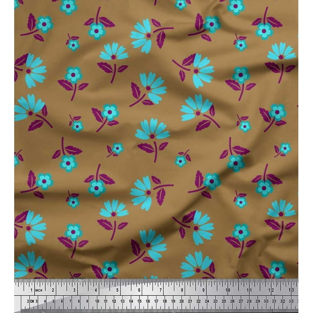 Soimoi Moss Georgette Fabric Leaves & Floral Artistic Print Fabric by the Yard 42 Inch Wide