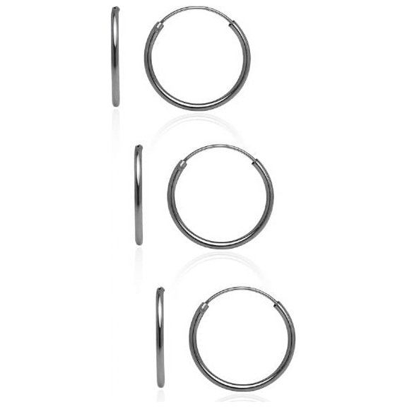 Black Tone over Sterling Silver 1.2mm Set of Three Endless Hoop Earrings, 10mm