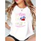 thumbnail image 1 of Camisetas gráficas para mujer, de manga corta, de algodón, para veranoChic Fireworks & Letter Print Women's T-Shirt - Casual Crew Neck, Short Sleeve, Stretchy Polyester Blend, Machine Washable - Per, 1 of 6