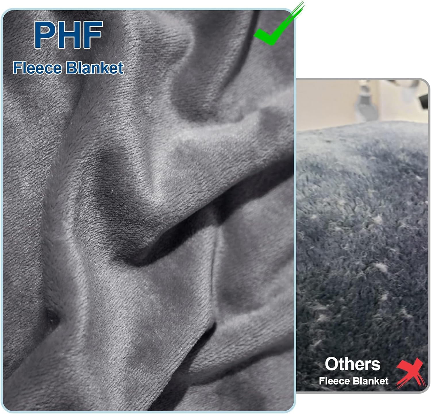 PHF Fleece Queen Blanket, Fuzzy Soft Lightweight Blankets for Bed, Sofa, Suitable for All Season, Grey, 90x90 inches