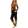 thumbnail image 2 of Suhoaziia Pajama Sets for Women Soft Pants Skin Friendly Tracksuit Joggers Fall Clothing Pumpkins Leaves Elastic Breathable Sweatpants with Pocket Indoor 2pcs Warmth Sleepwear S, 2 of 5