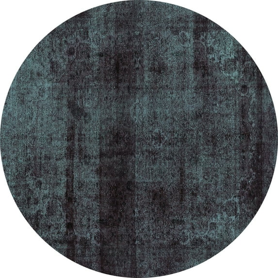Ahgly Company Machine Washable Indoor Round Abstract Turquoise Blue Modern Area Rugs, 4' Round