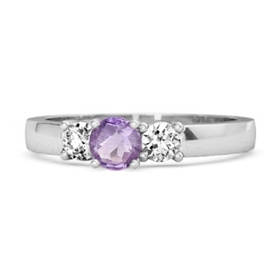 Tri Round Stone 0.10 Ctw Amethyst 925 Sterling Silver Mystery Women Valentines Day Gifts Ring