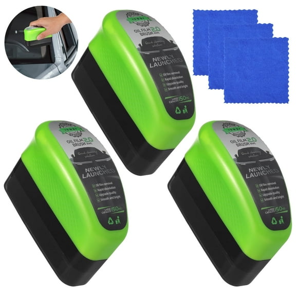 Car Windshield Cleaner, 3Pcs Glass Oil Film Remover Kit with Towels for Auto Glass Coating & Car Detailing