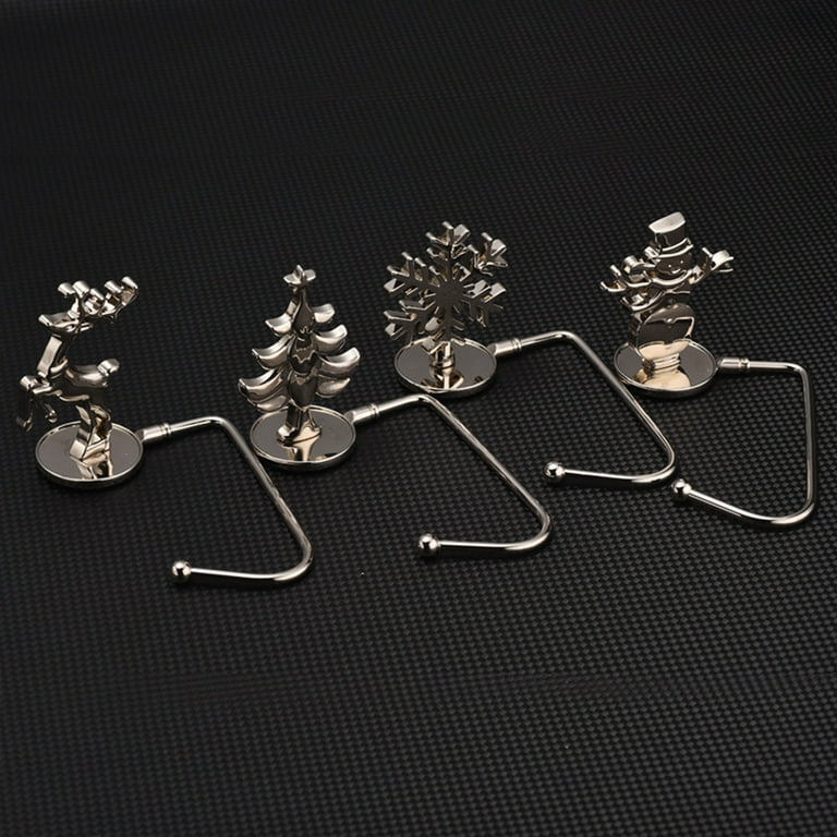 Set Of 4 Heavy Weighted Christmas Stocking Holders – Snowflake, Snowman, Tree, Deer Mantel Hooks (Silver)