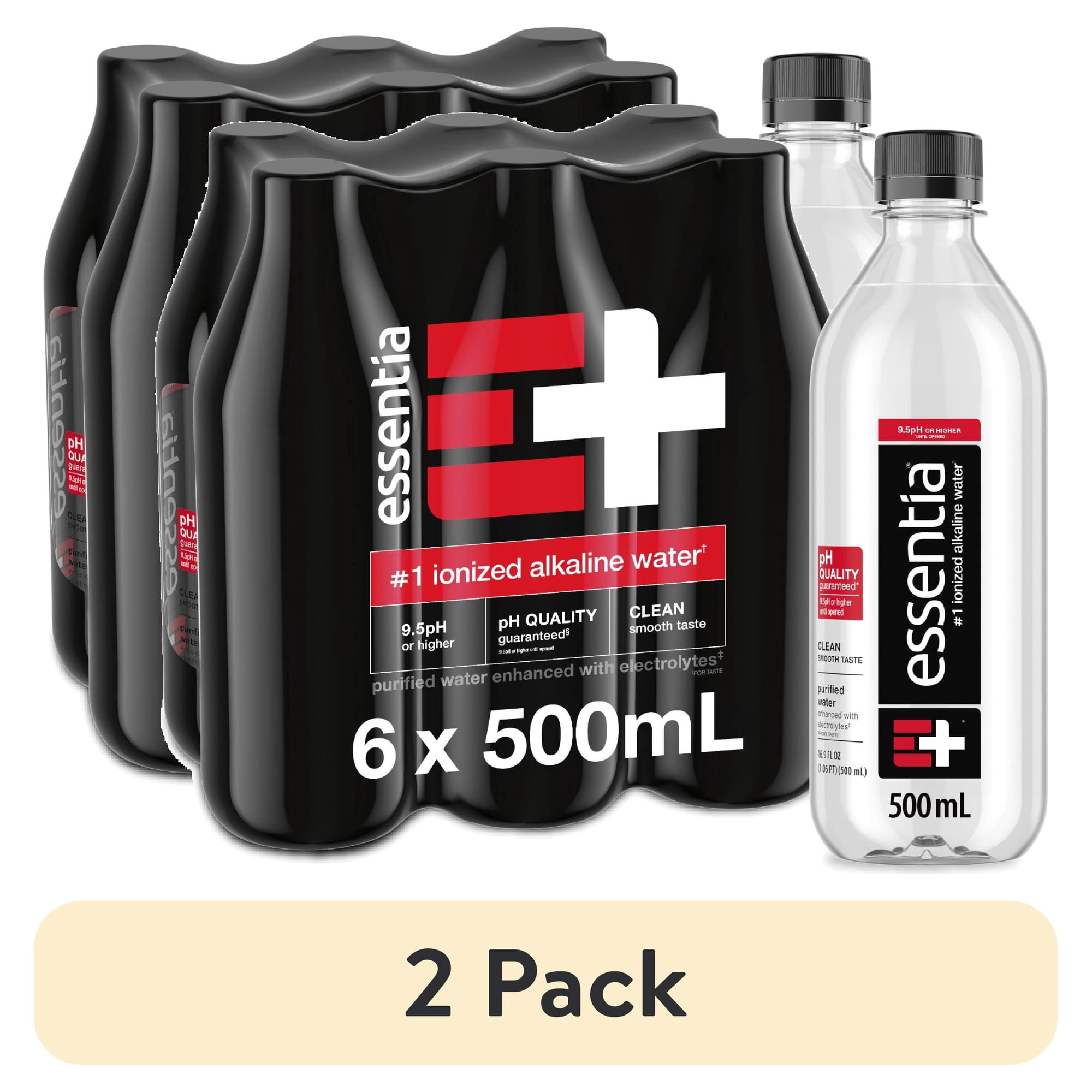 (2 pack) Essentia Ionized Alkaline Water, 9.5 PH until opened, 99.9% Pure, Bottled Water, 6PK 0.252 fl oz