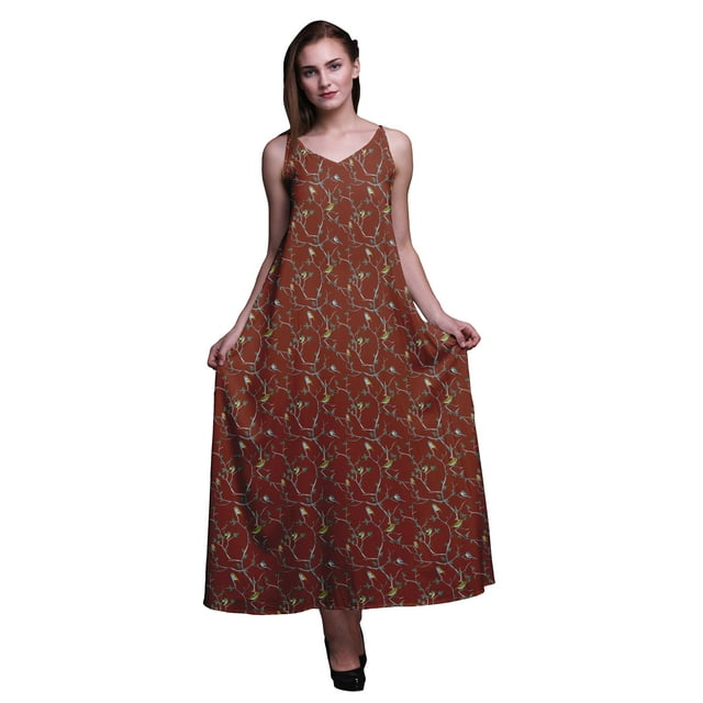 Bimba Robe Longue en Rayonne Imprimée Oiseaux pour Femmes Chic Bohème Été Maxi Plage-Petite