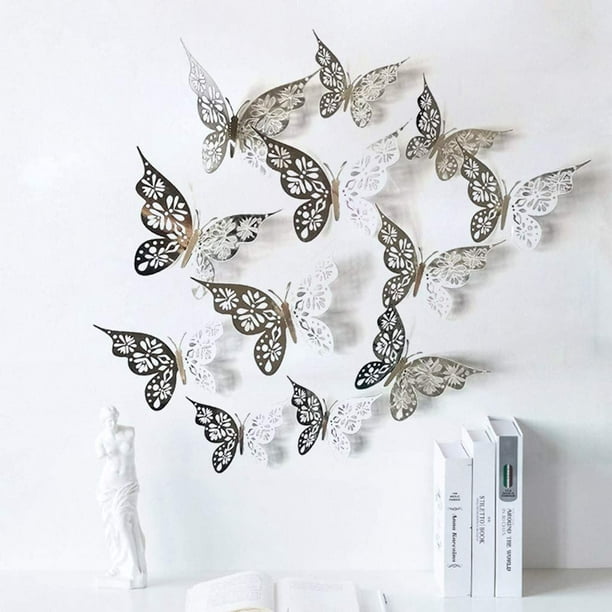 Autocollants Muraux 3D en Forme de Papillon Argenté, Décoration