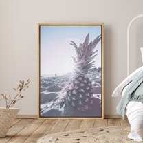 PixonSign Framed Canvas Print Wall Art Pineapple on the Sandy Beach Places Ocean Photography Modern Art Nautical Scenic Dramatic Multicolor Ultra for Living Room, Bedroom, Office - 24"x36" NATURAL