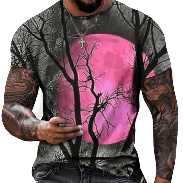 EGNMCR T-Shirt Décontracté pour Hommes à Col Rond Imprimé Manches Courtes