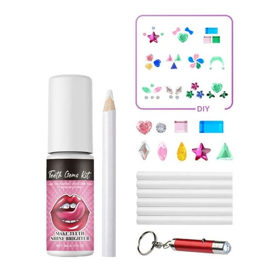Denture Bradem Tooth Gem Kit Diy Tooth Gems Kit Removable Teeth Gems Tooth Ornaments Tooth Crystal Decoration for Tooth Decor Women, False Teeth , Hot Pink Dental Drill Set X1