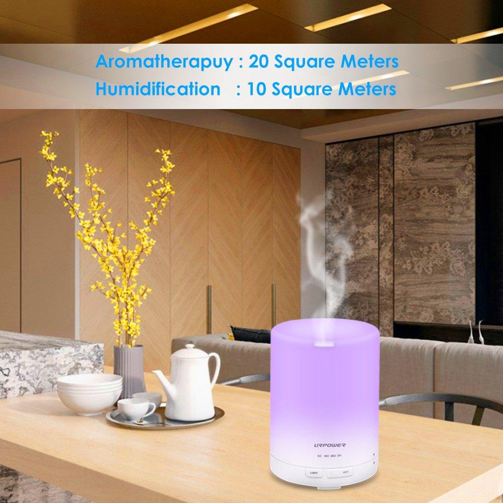 URPOWER 2nd Generation 300ml Aroma Essential Oil Diffuser Ultrasonic Air Humidifier with AUTO Shut off and 6-7 HOURS Continuous Diffusing - 7 Color Changing LED Lights and 4 Timer Settings - image 3 of 7