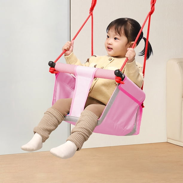 Columpio para bebés interior y exterior para niños | Diseño de carga seguro, altura ajustable, base antideslizante, malla transpirable, beige/verde/rosa | Se adapta a 32x32x27cm, soporta hasta 50 kg