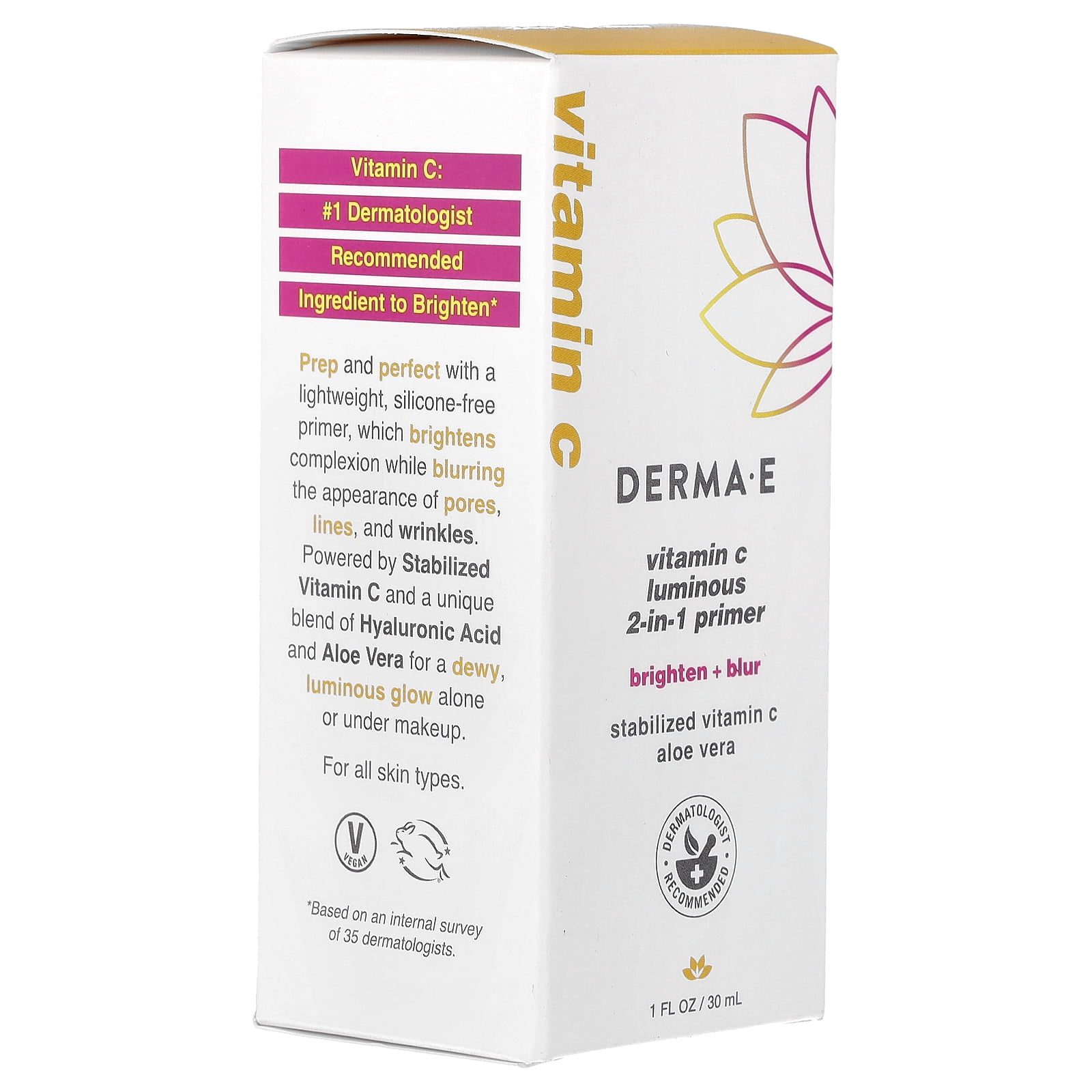 DERMA E Vitamin C Luminous 2-in-1 Primer, For All Skin Types, 1 fl oz (30 ml)