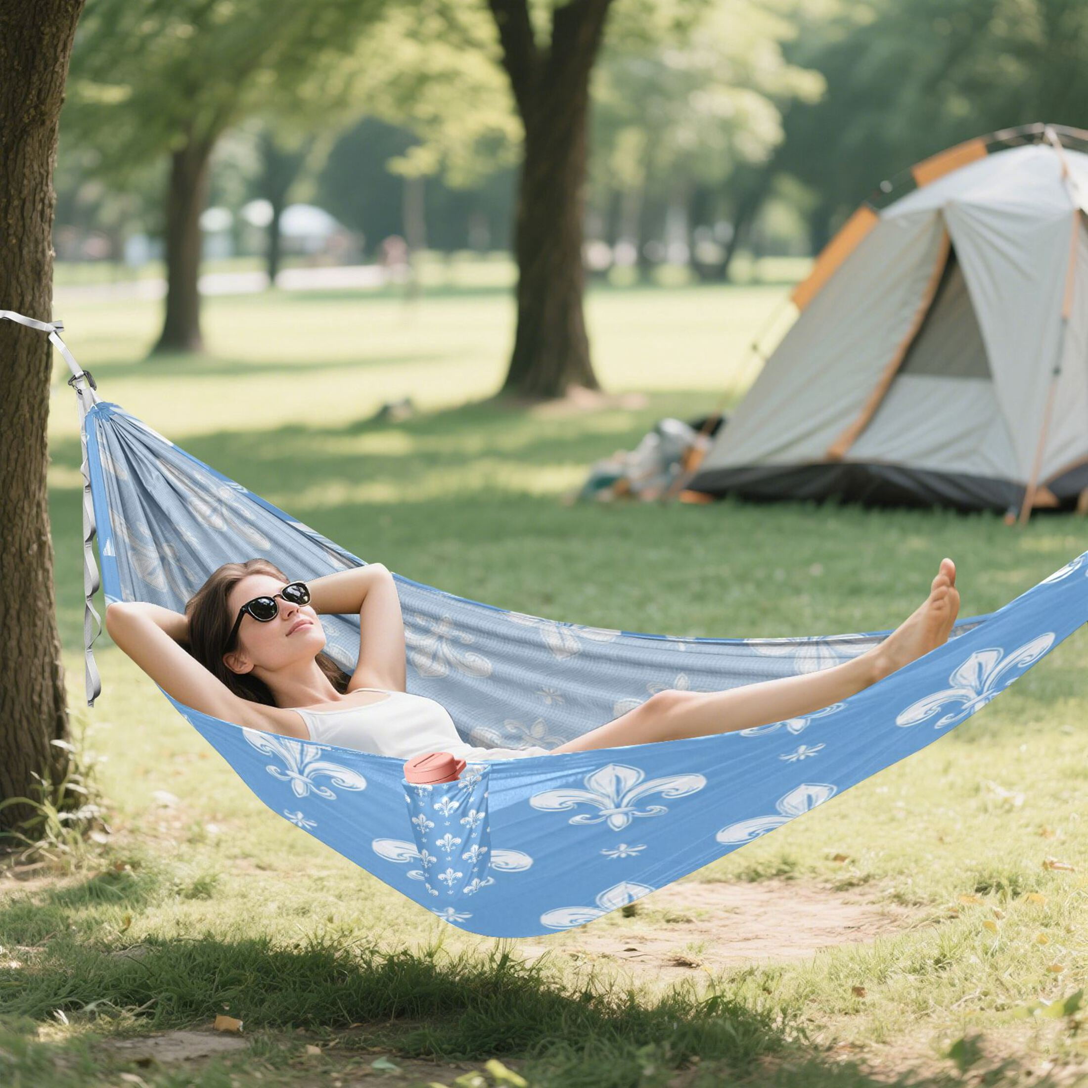 Hammock Camping Hammock Nylon Portable Hammock Travel Camping Hammock Fleur De Lis Sky Blue Motif