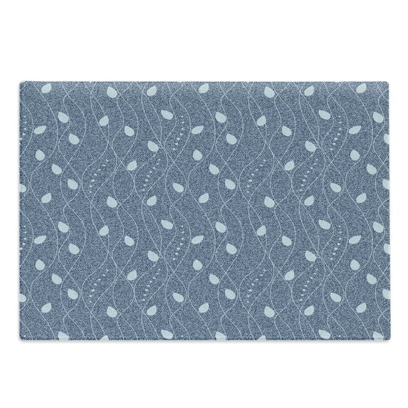 Leaves Cutting Board, Branches over Denim Background Contemporary Fashion Nature Mix Art Deco, Decorative Tempered Glass Cutting and Serving Board, Large Size, Pale Blue Slate, by Ambesonne
