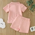 thumbnail image 3 of Baby Boy Outfits Girls Summer Casual Short Sleeve Solid Color Tops Shorts Set Kids Clothes Pink 18 Months-24 Months, 3 of 5
