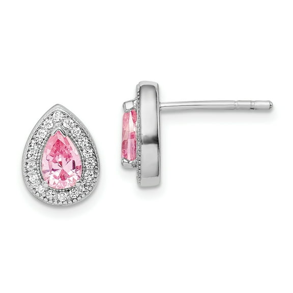 Primal Silver Sterling Silver Rhodium-plated Pink and Clear Cubic Zirconia Post Earrings