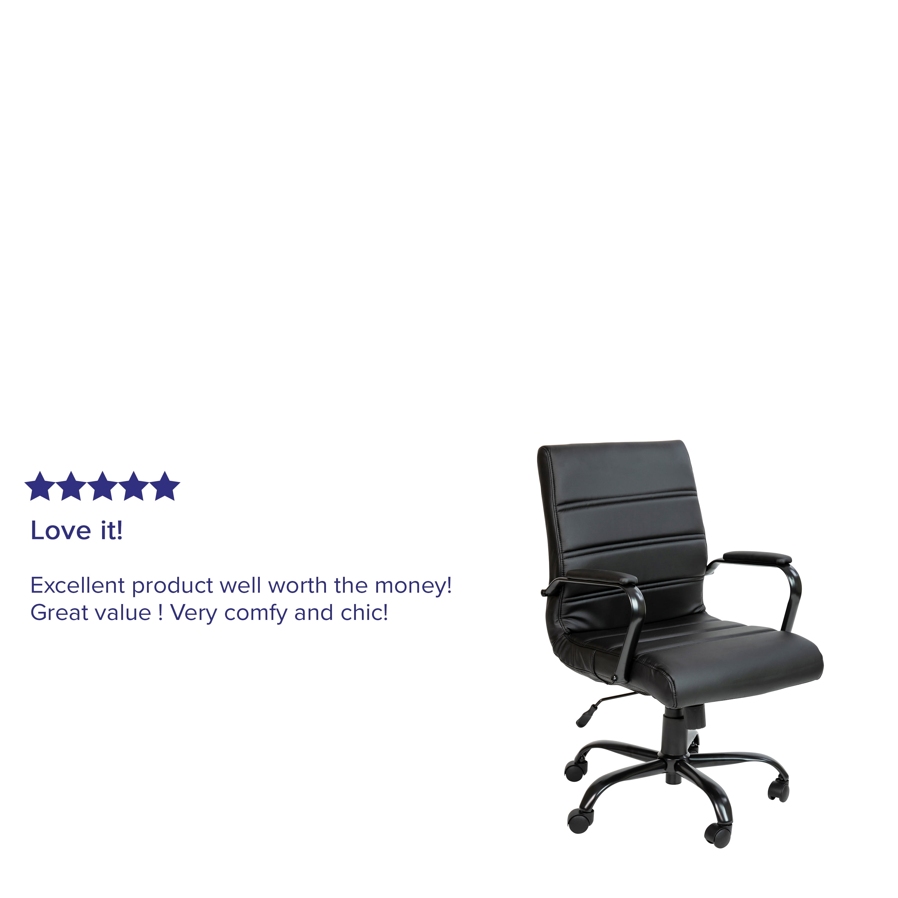 Merrick Lane Contemporary Mid-Back Black Faux Leather Home Office Chair with Padded Black Arms
