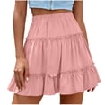 thumbnail image 2 of Vibrex Women's Skirt Women's Solid Color Imitated Cotton Linen Skirt Women's High Waist Pleated Skirt Women's Lace Trim Short Skirt Perfect For Dancing,Dating,Dinners,Travel,Vacation_Pink_XL, 2 of 5