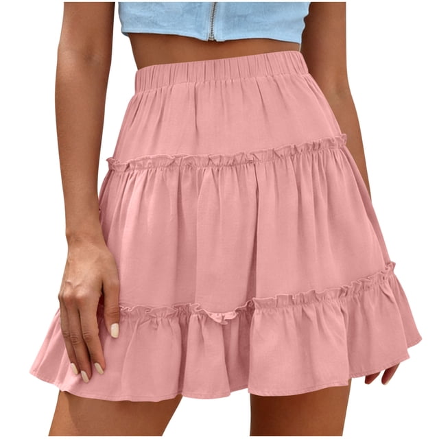 Faldas de Cintura Elástica para las Mujeres Color Sólido Floral Falda Corta Verano Moda Casual