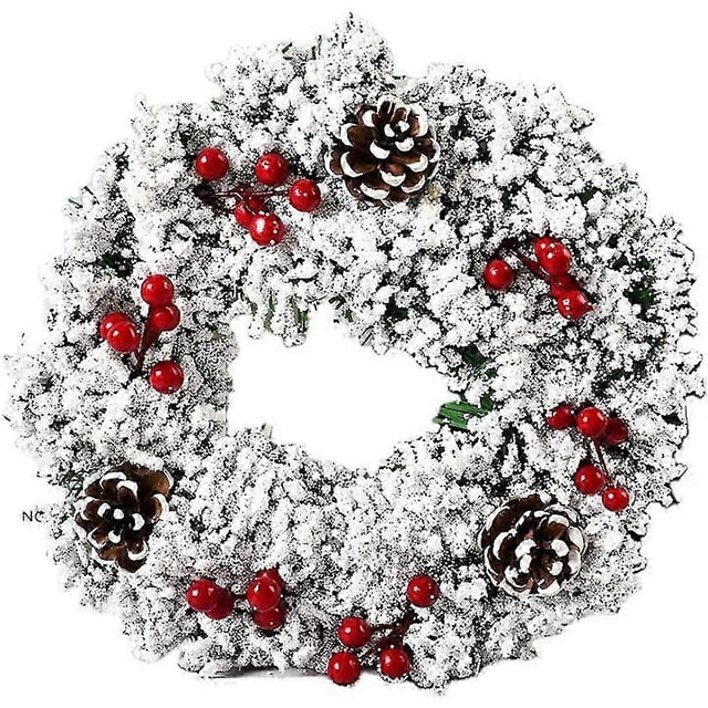 Corona navideña, decoración de pared para puerta de invierno, 32 cm, con piñas y racimos de bayas.