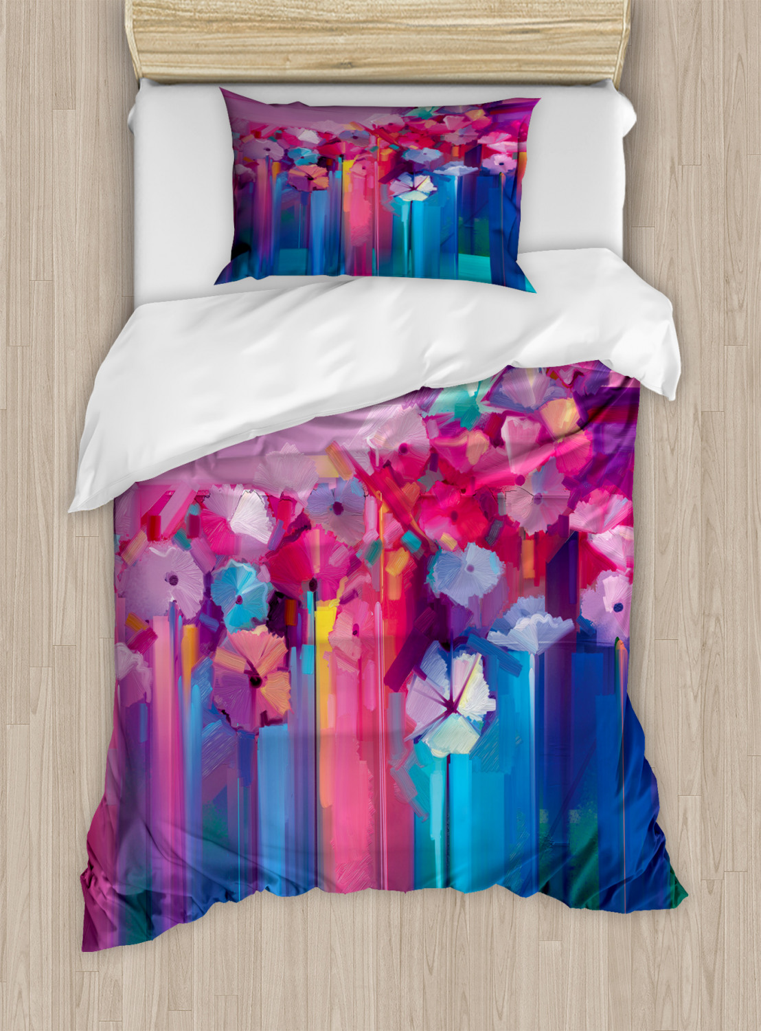 Gerber Daisy Duvet Cover Set, Artistic Oil Painting Print with Abstract