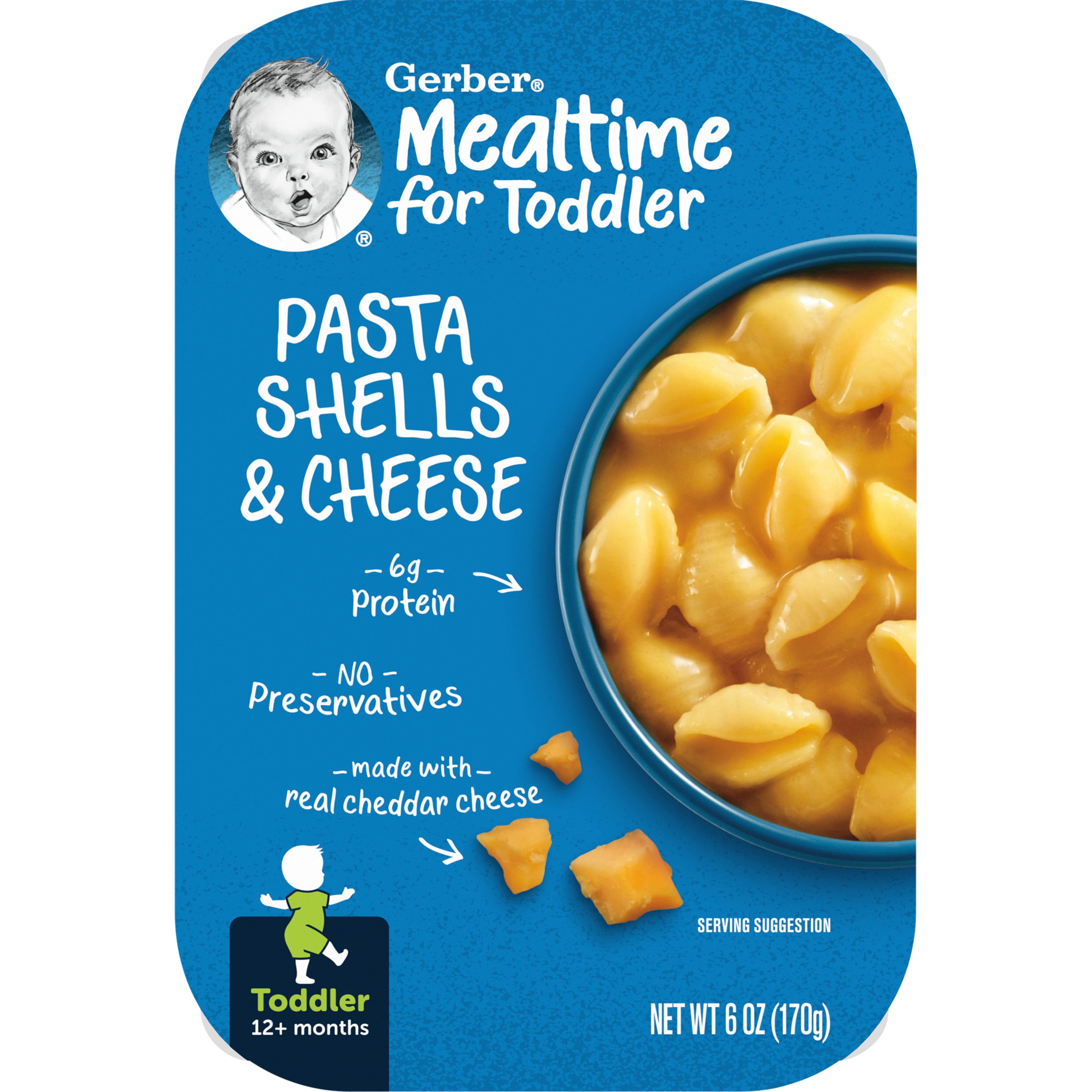 Gerber Mealtime for Toddler, Pasta Shells and Cheese Toddler Food, 6 oz Tray